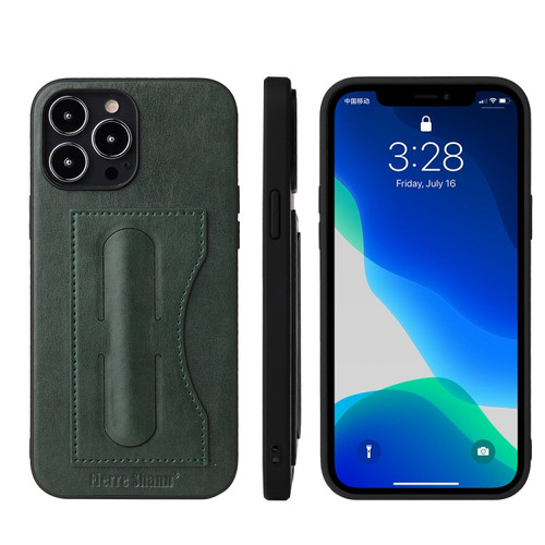 iPhone 13 mini Fierre Shann Full Coverage Protective Leather Case with Holder & Card Slot - Green